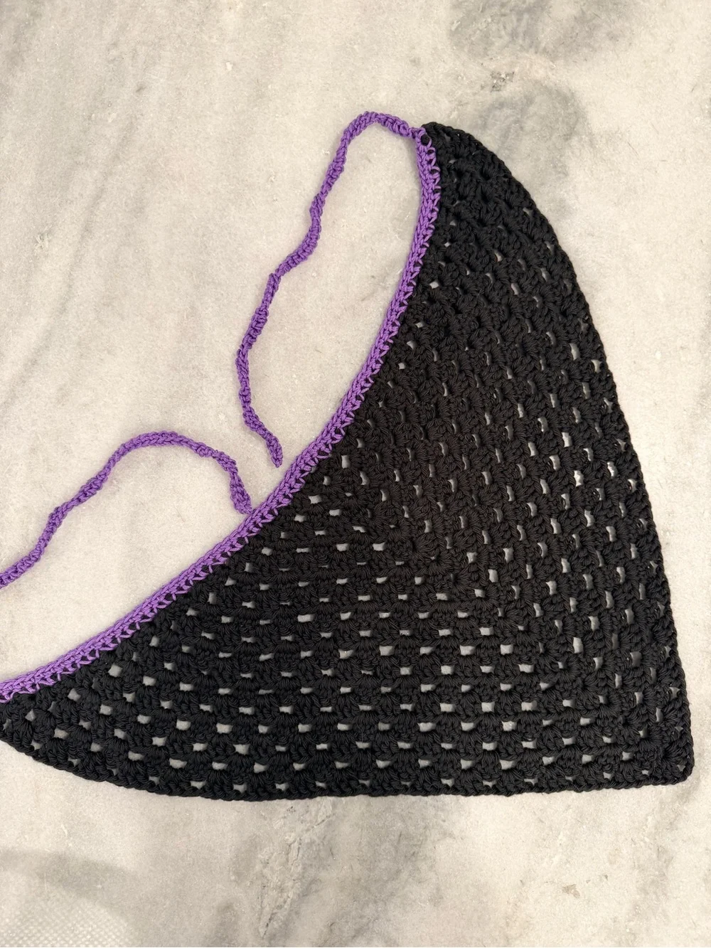 Handmade Crochet Bandana Head Scarf Cotton Boho Triangle Wrap Fest Cottagecore